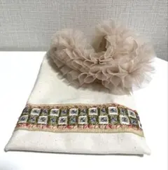 ハンドメイド　ミニバッグ　帆布　インド刺繍リボン　フリルのサムネイル
