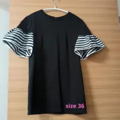BORDERS at BALCONY 半袖 Tシャツ ボーダー袖 size36のサムネイル