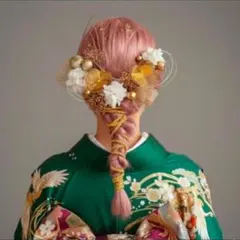 金箔付ホワイト×ゴールド 紐水引アレンジ 和装 結婚式　成人式　卒業式　髪飾り