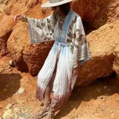 希少★ ZARA ザラ 刺繍 リネン ロングガウン カーディガン 羽織り