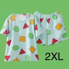 しんちゃん パジャマ セットアップ 半袖 部屋着 2XL ミントグリーン
