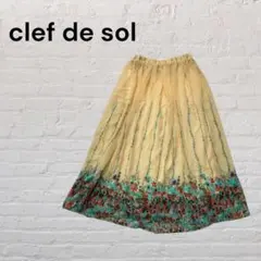 clef de sol 花柄 シフォン ロングスカート イエロー フレア M