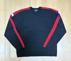 90s J.CREW SPORT ウールニット Vネック 黒×赤ライン Lサイズのサムネイル
