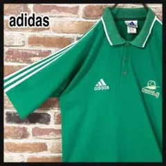 《人気》 アディダス　adidas ポロシャツ　刺繍ロゴ　3本ライン　M 緑のサムネイル