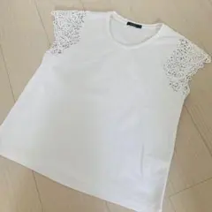 【極美品】Mサイズ　レーススリーブ クルーネック カットソー　Tシャツ 白のサムネイル