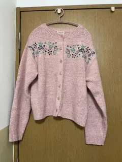 【マカベアリス×Samansa Mos2】刺繍ニットカーディガン ピンク