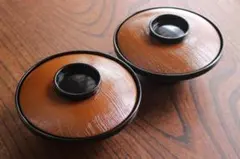 木目の風情ある時代松皮塗のお椀2点（検輪島塗漆器懐石椀吸い物椀