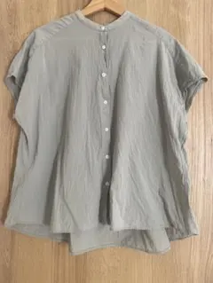 無印　洗いざらし強撚フレンチスリーブブラウス　M L