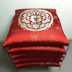 来客用座布団 5枚組 房付 花柄 えんじ色 八端判サイズ 【未使用品