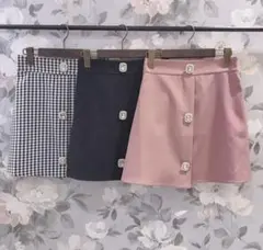 新品 アンミール ギンガムチェックビジュースカート パールストーン evelyn