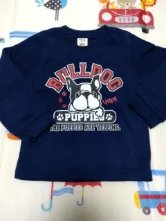 裏起毛 可愛いブルドッグプリント トレーナー 100cm ネイビー