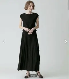 極美品✨アルアバイル　プリーツ　フレンチスリーブ　ニット　ロングワンピース　黒