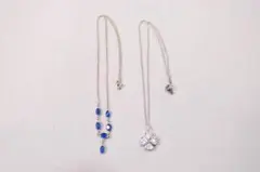 青いストーンと四つ葉のネックレス2本セット