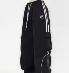 ストライプカーゴパンツ ブラック