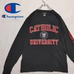 チャンピオン　ロンT　カレッジ　袖プリント　カットソー　プリント　グレー