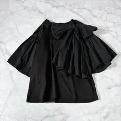 SHIORI×MERI　コラボ　リボンタイ付きカットコンビT　異素材　ブラック
