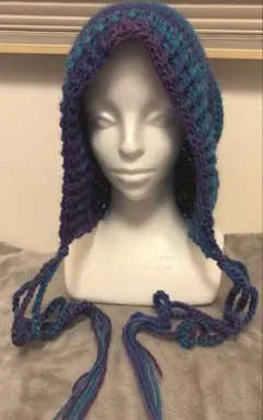 フード付き帽子 青紫のグラデーション　バラクラバ