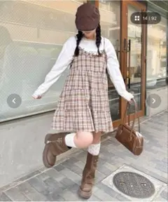 ブラウン系チェック キャミワンピース