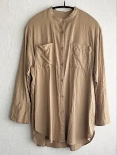 GU バンドカラーシャツ ベージュ M リネン混のサムネイル