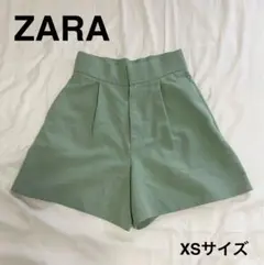 【ZARA】　リネン混ショートパンツ　ハイウエスト　グリーン　ミント