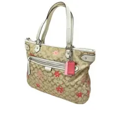超人気　COACH 花柄 シグネチャー トートバッグ レア ピンク チャーム付