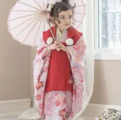 七五三 三歳 女児 被布着物セット 赤色×ピンク お仕立て無料 NO39404