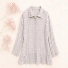 シアーシャツロングブラウスMプリーツデザイン グレー 羽織り 透け感 長袖 上品のサムネイル