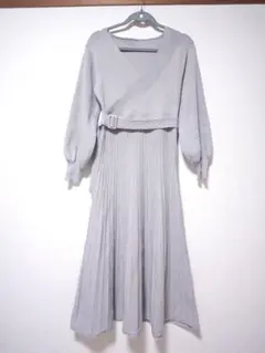 ベルト付きカシュクールプリーツニットワンピース[dr467]