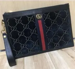 GUCCI ネイビー ベルベット クラッチバッグ