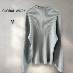 GLOBAL WORK ＊リブニット 長袖 水色 【M】 ボートネック