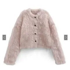 ラウンドネックシャギーショート丈カーディガン[an1697] ピンク