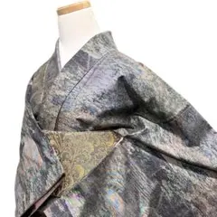 小紋　大島紬　風景模様　寺院　橋　木々　着物　115b d ms