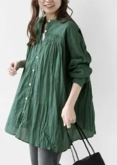 ジャーナルスタンダードレリューム　コットンボイルクリンクルタックシャツ　緑