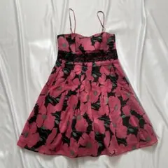 JILLSTUART 花柄キャミワンピ 0 XS ピンク×黒 シフォン 総柄