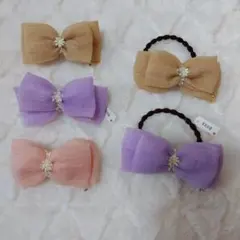 未使用　リボンヘアゴム·バレッタ5点セット