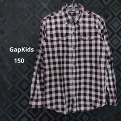 GapKids チェック柄長袖シャツ 150 パープル×ネイビー