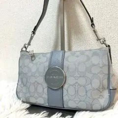 【希少✨ロニーバゲットシグネチャー】コーチ　アクセサリーポーチ　ブルー　人気　稀