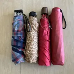 おまとめ・折りたたみ傘セット（チェック・ヒョウ柄・赤）