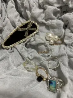 ヘアピン　ビーズブレスレット　リング　セット