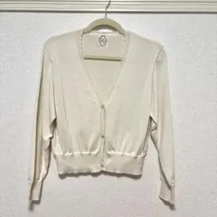 Fi.n.t ガラス風クリアフラワー釦UVカットニットカーディガン オフホワイト