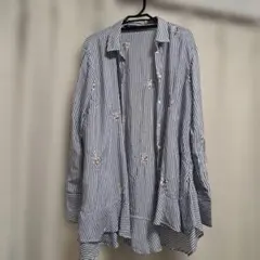 ZARA レディース ストライプ刺繍シャツ L