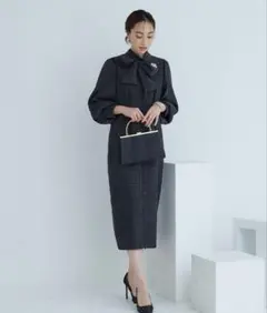 ルイルエブティック　ミックスツイードコンビ・ロングナローワンピースドレスのサムネイル