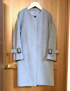 GU グレー ロングコート　ウール混 フリーサイズ