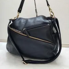 CarlosFalchi 2WAY ショルダーバッグ シボ フリンジ 黒 レザー