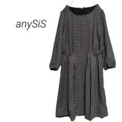 【エニィスィス】膝丈チェックワンピース 七分袖 ボックスプリーツ セレモニー М