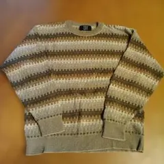 TSR ベージュ系ストライプ ニットセーター M
