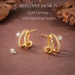 2連風　ゴールドピアス シンプル 上品 重ね付け風 アクセサリー　おしゃれ