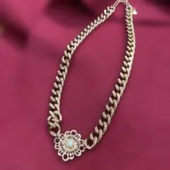 アンティークピンクゴールドチェーンネックレス レースレディースチョーカーアクセサ