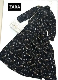 ZARA　フローラルプリントマキシワンピース　七分袖