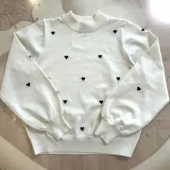 ハート柄長袖ニットセーター ホワイト　春服